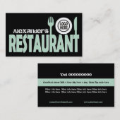 Carte De Visite Restaurant assiette menthe vert noir blanc (Devant / Derrière)