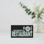 Carte De Visite Restaurant assiette menthe vert noir blanc (Debout devant)