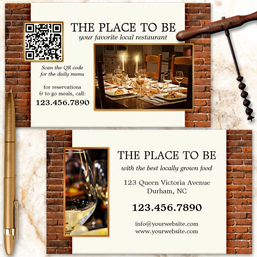 Carte de visite restaurant avec photo QR Code