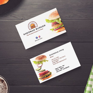 Carte De Visite Restaurant Burger Business Blanc minimaliste
