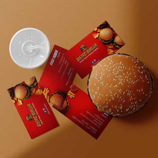 Carte De Visite Restaurant Burger Business | Rouge clair minimalis