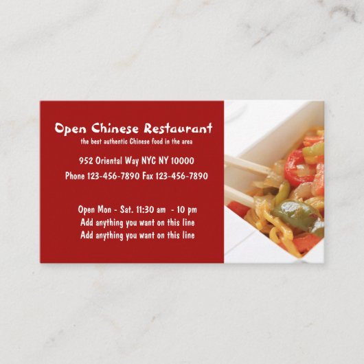 Carte De Visite Restaurant chinois et cuisine (Devant)