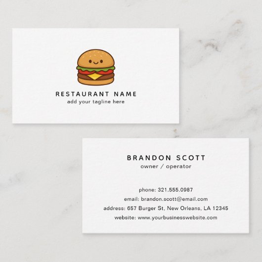 Carte De Visite Restaurant Cute Burger (Devant / Derrière)