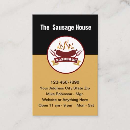 Carte De Visite Restaurant de Barbecue à Saucisse Moderne (Devant)