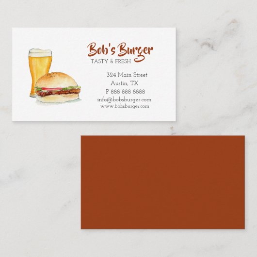 Carte De Visite Restaurant de burger/ restauration rapide aquarell (Devant / Derrière)
