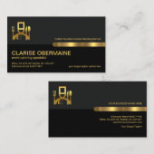 Carte De Visite Restaurant de cuisine Gold Line Black Retro Column (Devant / Derrière)