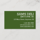 Carte De Visite Restaurant de Cuisine Spinach Knish Jewish Deli (Dos)