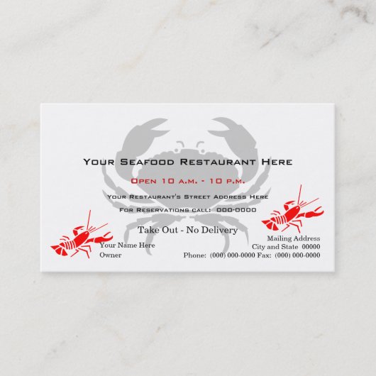 Carte De Visite Restaurant de fruits de mer de logo de crabe (Devant)
