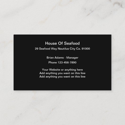 Carte De Visite Restaurant de fruits de mer orienté (Dos)