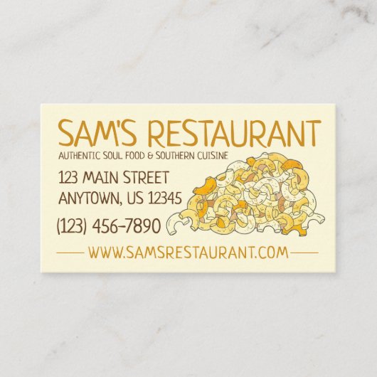 Carte De Visite Restaurant de macaroni et de fromage Chef de cuisi (Devant)