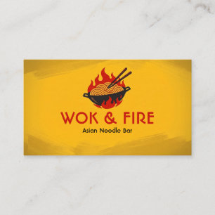 Carte De Visite Restaurant de nouilles au wok enflammé jaune doré