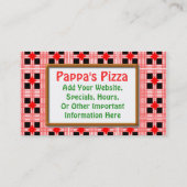 Carte De Visite Restaurant de pizza (Dos)