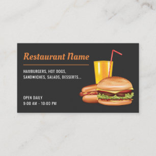 Carte De Visite Restaurant de restauration rapide Hamburger Hot Do
