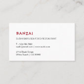 Carte De Visite Restaurant de sushi (Dos)