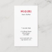 Carte De Visite Restaurant de sushi (Dos)