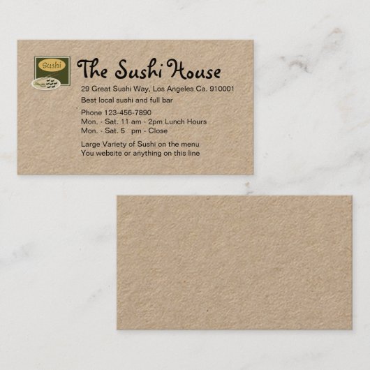 Carte De Visite Restaurant de sushi (Devant / Derrière)