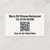 Carte De Visite Restaurant en ligne Menu QR Code (Devant)