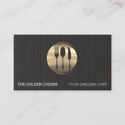 Carte De Visite Restaurant Gold Silverware | Texture noire (Devant)