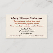 Carte De Visite Restaurant japonais (Dos)