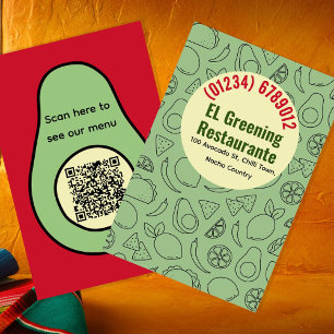 Carte De Visite Restaurant mexicain Spanish Avocado Taco QR