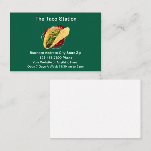 Carte De Visite Restaurant mexicain Taco (Devant / Derrière)