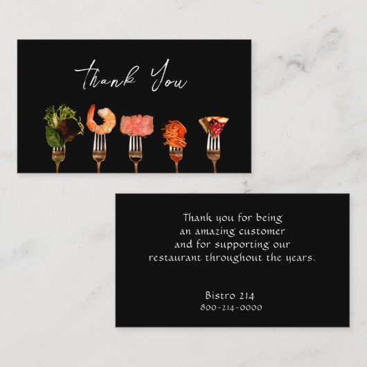 Carte De Visite Restaurant moderne Merci / Forêt de cuisine noire (Devant / Derrière)