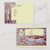 Carte De Visite RESTAURANT MONOGRAM 2 rouge, papier perlé blanc (Devant / Derrière)