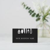 Carte De Visite Restaurant noir et blanc moderne de cuillère et de (Debout devant)