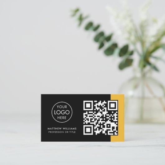 Carte De Visite Restaurant Professionnel Code QR Logo Moderne (Debout devant)