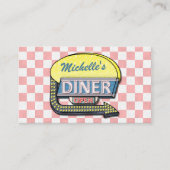 Carte De Visite Restaurant Retro 50's Diner Pink À damiers Restaur (Devant)