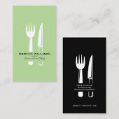 Carte De Visite Restaurant Silverware / Menthe Green (Devant / Derrière)