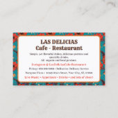 Carte De Visite Restaurant turquoise et Red Floral Pattern Café Re (Devant)