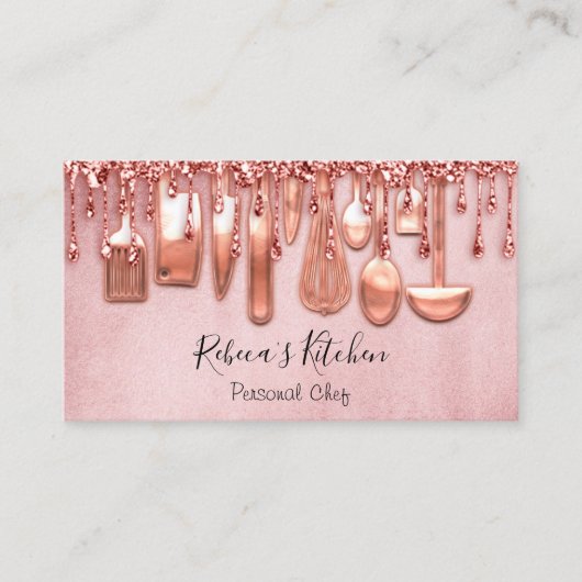 Carte De Visite Restauration Chef Personnel Cuisine Couteaux Rose (Devant)