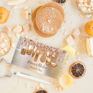 Carte De Visite Restauration Chef Personnel Cuisine Couteaux Rose 