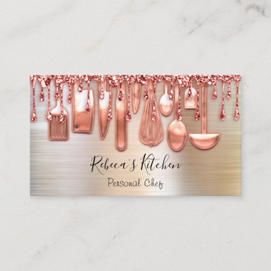 Carte De Visite Restauration Chef Personnel Cuisine Couteaux Rose  (Devant)