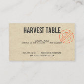 Carte De Visite Restauration de ferme à table Kraft Rustic (Dos)
