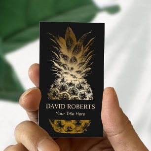 Carte De Visite Restauration d'événements Ananas Noir & Or Moderne