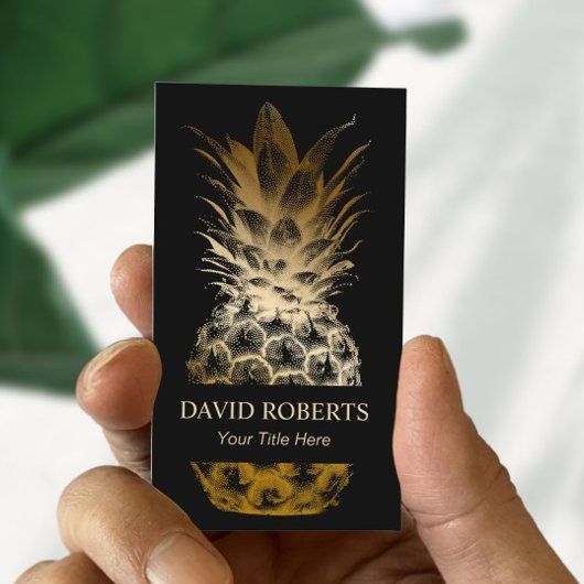 Carte De Visite Restauration d'événements Moderne Noir & Or Ananas
