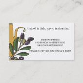 Carte De Visite restauration italienne de chef de nourriture (Dos)