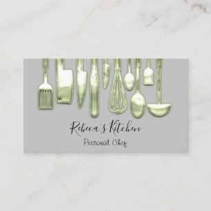 Carte De Visite Restauration Personnel Chef Restaurant Green Grey