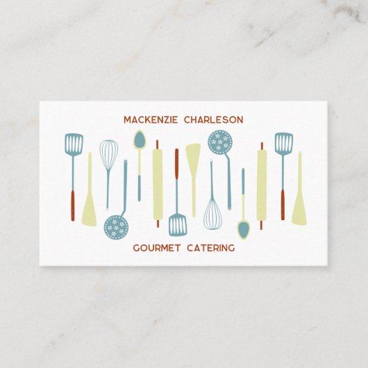 Carte De Visite Restauration Retro Kitchen QR Code (Devant)