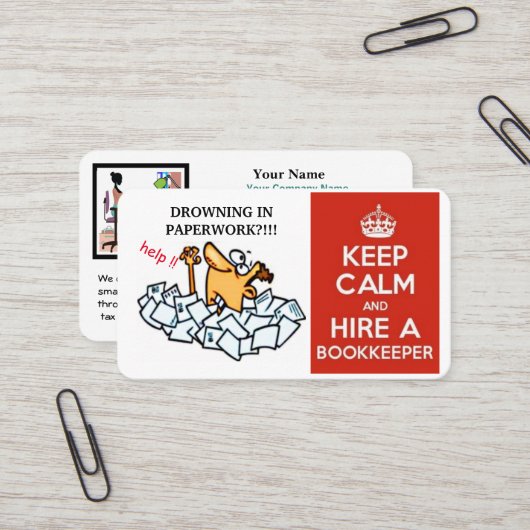 Carte De Visite Restez Calme & Embauchez un Comptable / Experts-Co (Devant/Arrière en situation)