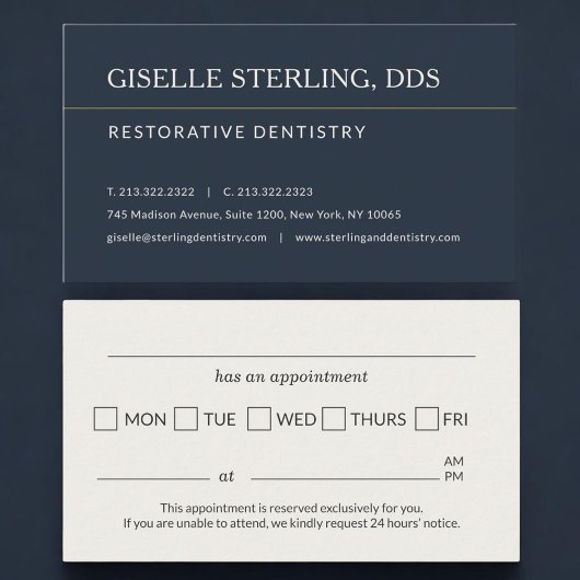 Carte De Visite Restorative Dentistry Office Appointment Reminder