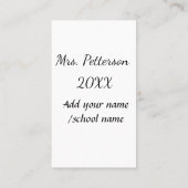 Carte De Visite Retour à l'école ajouter nom de l'enseignant année (Dos)