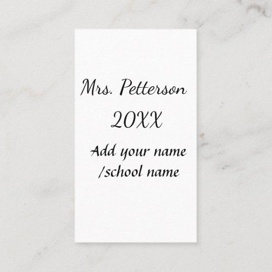 Carte De Visite Retour à l'école ajouter nom de l'enseignant année (Dos)
