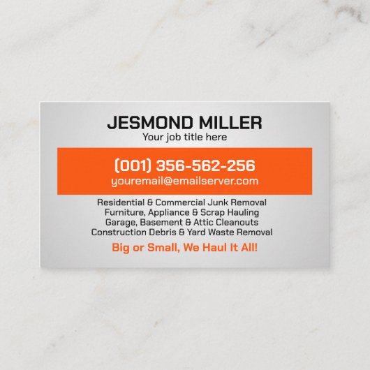 Carte De Visite Retrait et recouvrement de la junk (Dos)