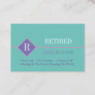 Carte De Visite Retraité drôle, sarcelle et violet, blague DIY