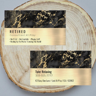 Carte De Visite Retraité, Marbre Noir et Or, Or Brossé, Blague