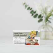 Carte De Visite Rétro Anniversaire Fille Cake Cat Enfants Artwork (Debout devant)