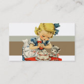 Carte De Visite Rétro Anniversaire Fille Cake Cat Enfants Artwork (Dos)